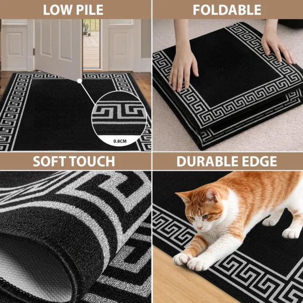 Greeky Black Grey bordered rug – features