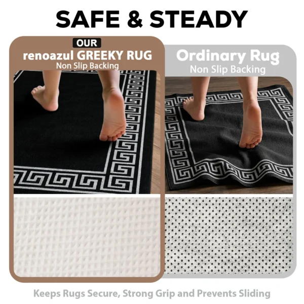 Greeky Black Grey bordered rug – non-slip backing