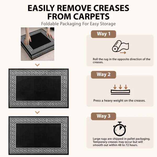 Greeky Black White bordered rug – crease removal guide