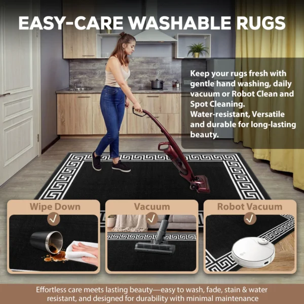 Greeky Black White bordered rug – easy-care washable