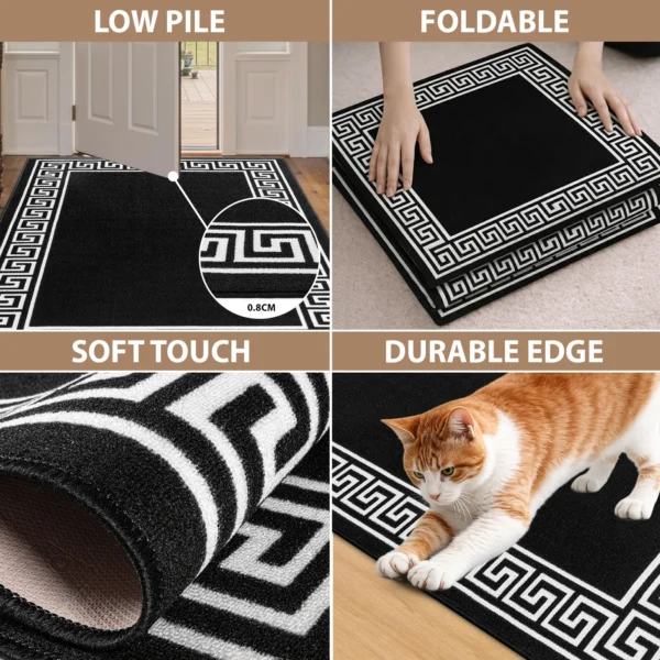 Greeky Black White bordered rug – features