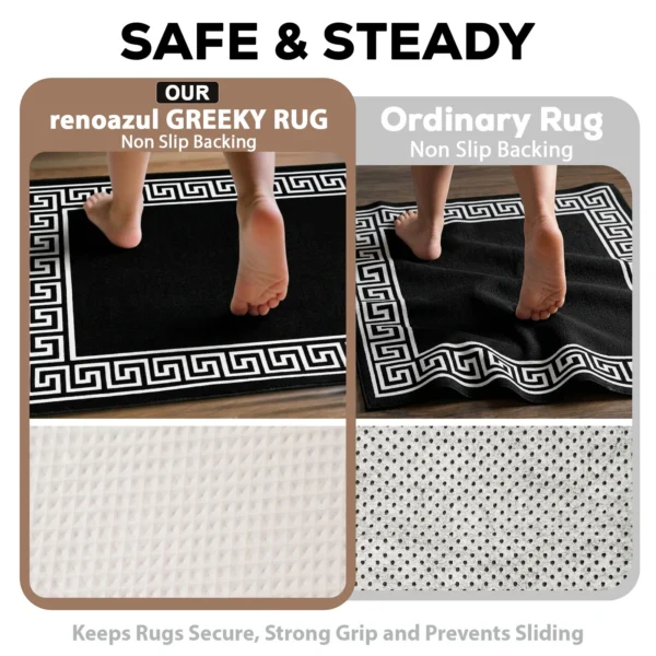 Greeky Black White bordered rug – non-slip backing