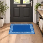 Greeky Blue Cream bordered rug 40 x 60 cm with Greek key border, low pile and non-slip backing, in a living room