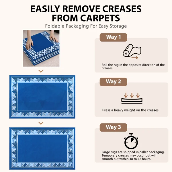 Greeky Blue Cream bordered rug – crease removal guide