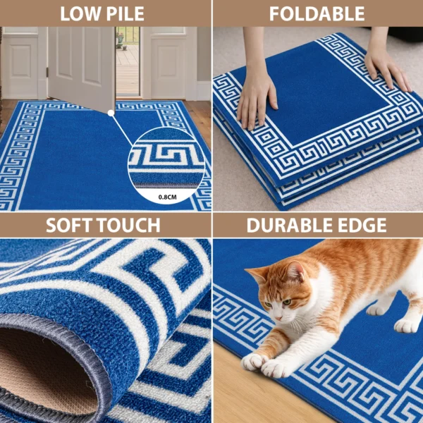 Greeky Blue Cream bordered rug – features