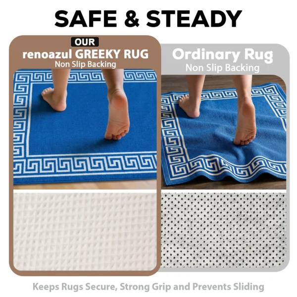 Greeky Blue Cream bordered rug – non-slip backing