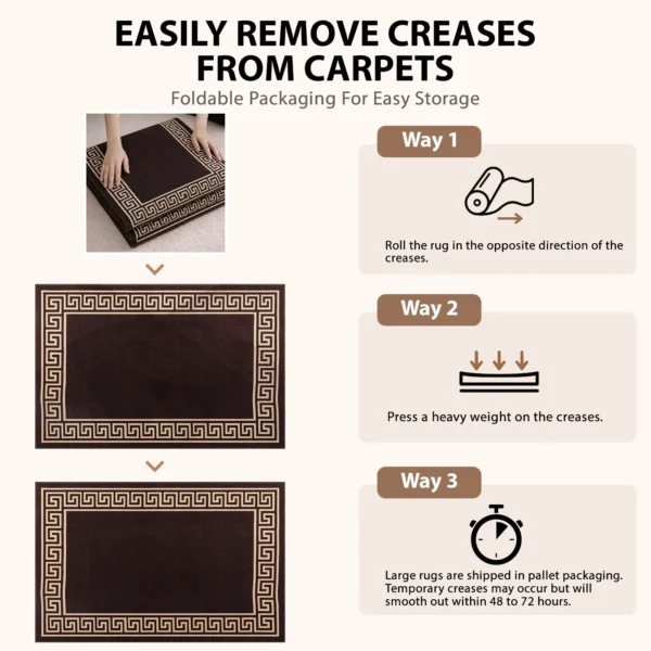 Greeky Brown Beige bordered rug – crease removal guide