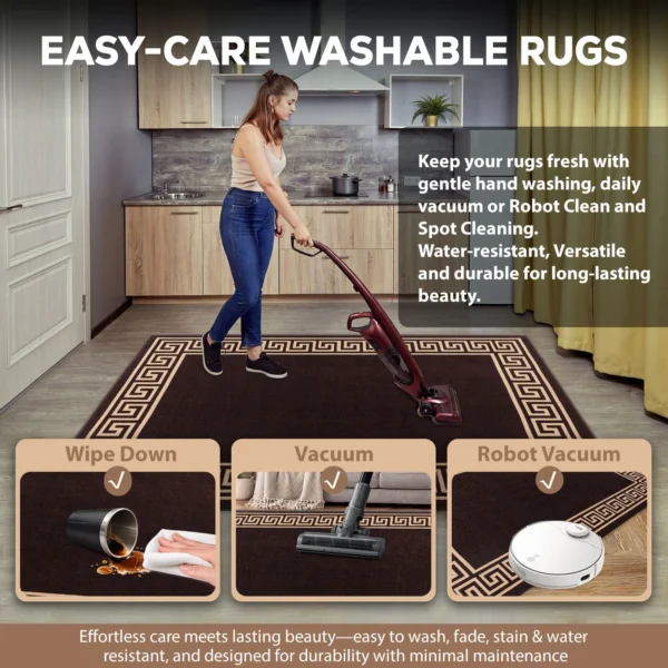 Greeky Brown Beige bordered rug – easy-care washable