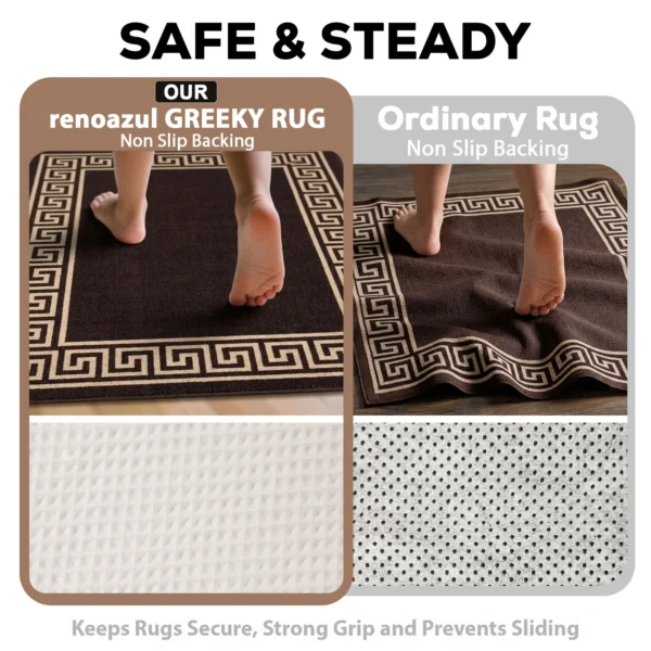 Greeky Brown Beige bordered rug – non-slip backing
