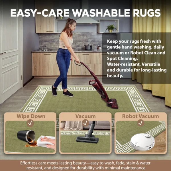 Greeky Green Cream bordered rug – easy-care washable