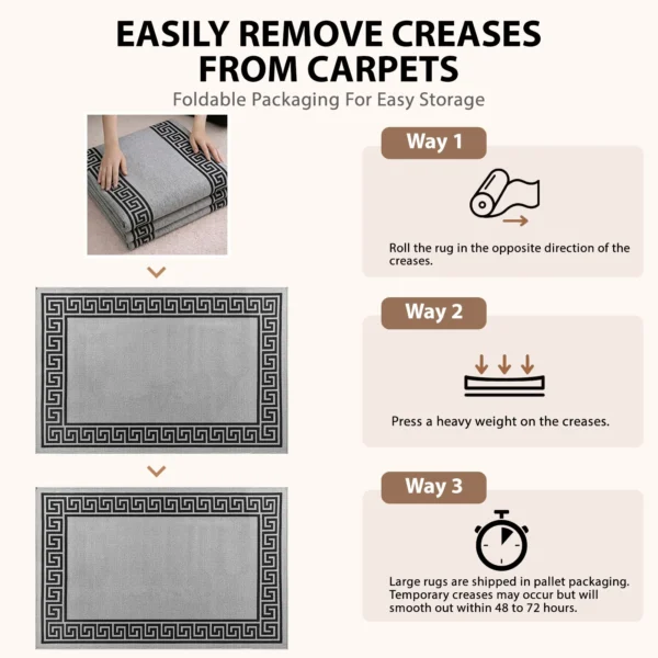 Greeky Grey Black bordered rug – crease removal guide