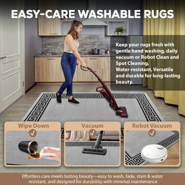 Greeky Grey Black bordered rug – easy-care washable