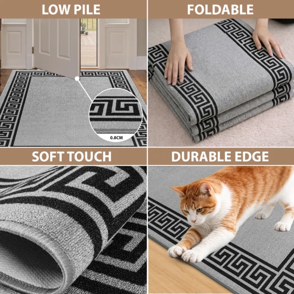 Greeky Grey Black bordered rug – features