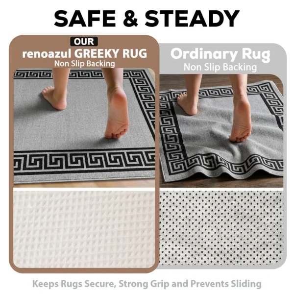 Greeky Grey Black bordered rug – non-slip backing