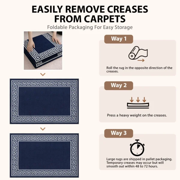 Greeky Navy bordered rug – crease removal guide