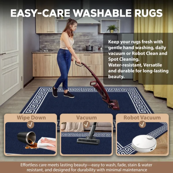 Greeky Navy bordered rug – easy-care washable