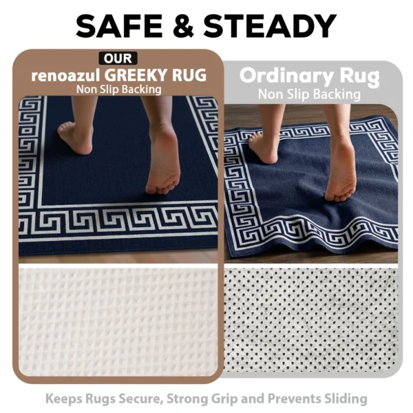 Greeky Navy bordered rug – non-slip backing