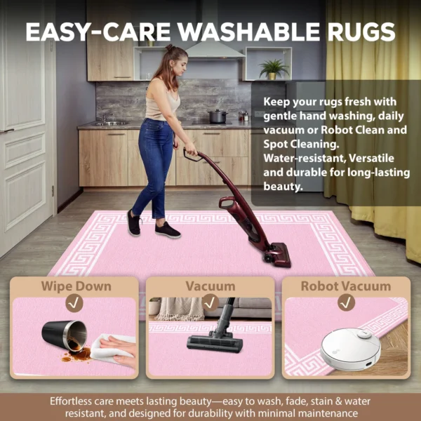 Greeky Pink bordered rug – easy-care washable