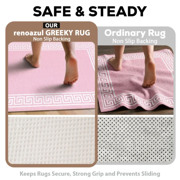 Greeky Pink bordered rug – non-slip backing