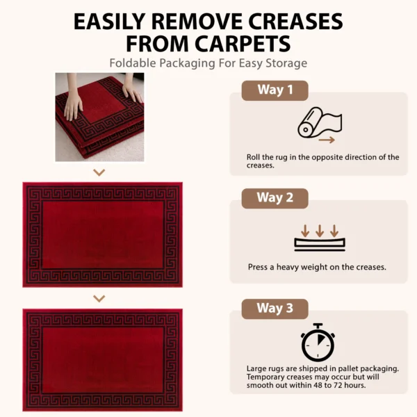 Greeky Red Black bordered rug – crease removal guide