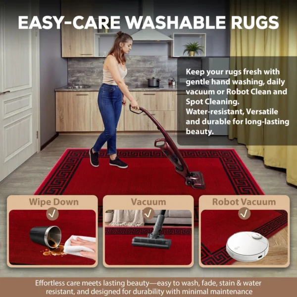 Greeky Red Black bordered rug – easy-care washable