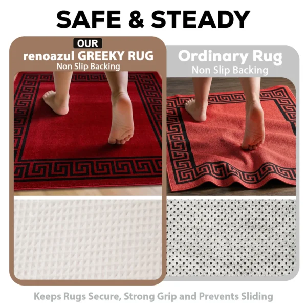 Greeky Red Black bordered rug – non-slip backing