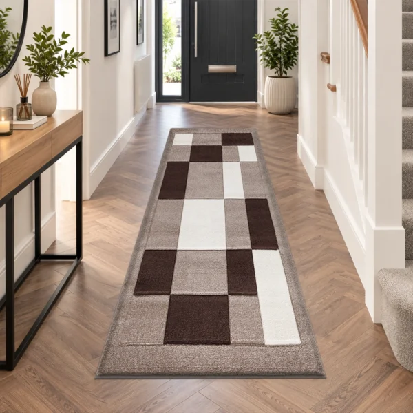 Havana Geometric Rug Beige Brown 60 x 220 cm Havana Beige Brown geometric rug 60 x 220 cm, medium pile with jute backing, in a living room