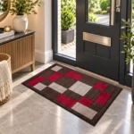 Havana Brown Red geometric rug 60 x 110 cm, medium pile with jute backing, in a living room