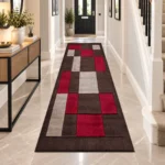Havana Brown Red geometric rug 80 x 300 cm, medium pile with jute backing, in a living room
