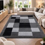 Havana Dark Grey geometric rug 240 x 320 cm, medium pile with jute backing, in a living room