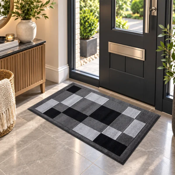 Havana Dark Grey geometric rug 60 x 110 cm, medium pile with jute backing, in a living room