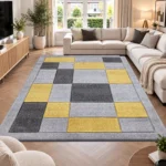 Havana Grey Ochra geometric rug 240 x 320 cm, medium pile with jute backing, in a living room