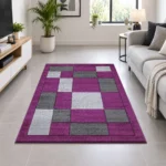 Havana Purple Grey geometric rug 120 x 170 cm, medium pile with jute backing, in a living room