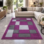 Havana Purple Grey geometric rug 160 x 230 cm, medium pile with jute backing, in a living room