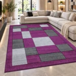 Havana Purple Grey geometric rug 200 x 290 cm, medium pile with jute backing, in a living room