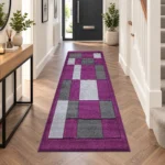 Havana Purple Grey geometric rug 60 x 220 cm, medium pile with jute backing, in a living room