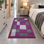 Havana Purple Grey geometric rug 80 x 150 cm, medium pile with jute backing, in a living room