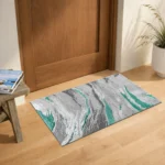 Jeze Emerald abstract rug 60 x 110 cm, medium pile with jute backing, in a living room