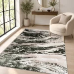 Jeze Green abstract rug 120 x 170 cm, medium pile with jute backing, in a living room