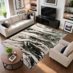 Jeze Green abstract rug 200 x 290 cm, medium pile with jute backing, in a living room