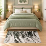 Jeze Green abstract rug 80 x 150 cm, medium pile with jute backing, in a living room
