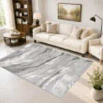 Jeze Grey abstract rug 160 x 230 cm, medium pile with jute backing, in a living room