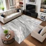 Jeze Grey abstract rug 200 x 290 cm, medium pile with jute backing, in a living room