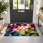 Multi Geo Play multicolour geometric rug 60 x 110 cm, medium pile with jute backing, in a living room