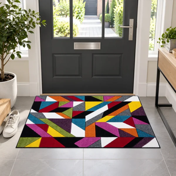 Multi Colour Rug Groove 60 x 110 cm Multi Groove multicolour geometric rug 60 x 110 cm, medium pile with jute backing, in a living room
