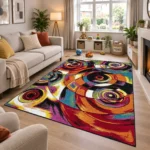 Multi Moonlight multicolour geometric rug 160 x 230 cm, medium pile with jute backing, in a living room