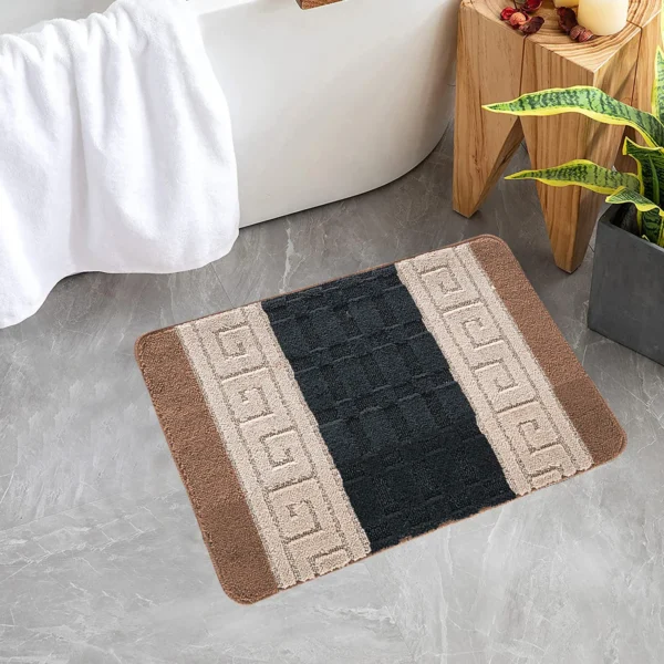 Nada Beige Black geometric rug 40 x 60 cm, low pile with non-slip gel back, in a room setting