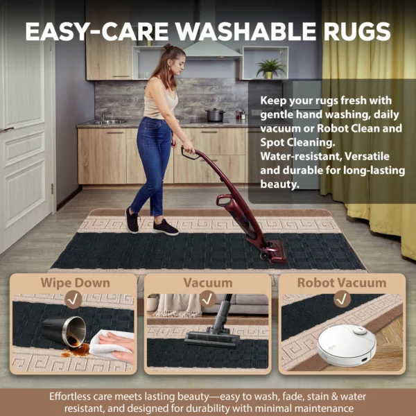 Nada Beige Black geometric rug – easy-care washable