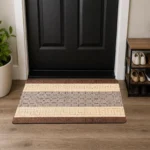 Nada Beige Brown geometric rug 60 x 110 cm, low pile with non-slip gel back, in a room setting