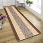 Nada Beige Brown geometric rug 80 x 300 cm, low pile with non-slip gel back, in a room setting